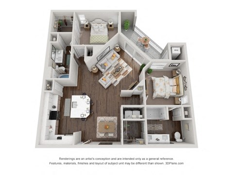 Floor plan for 2 beds, 2 baths, 1248 sqft